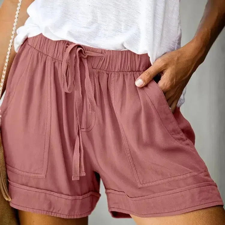 Casual Shorts for Women's Summer High Waisted Lace Up Twill Pants