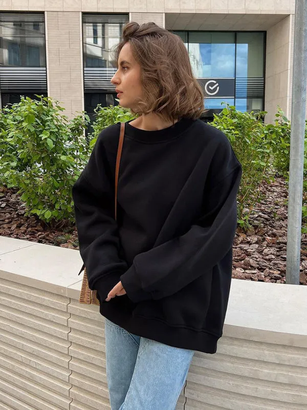 Everyday Lounge Wear Cozy Fleece Sweatshirt -  Oversized Slouchy Pullover