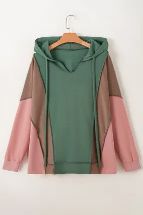 Plus Size Patchwork V Neck Hoodie